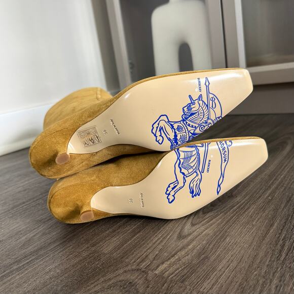 Burberry Storm Calf Suede Manilla Knee High Boots 36 NEW Kitten Heel Gold Bootie - Picture 6 of 8